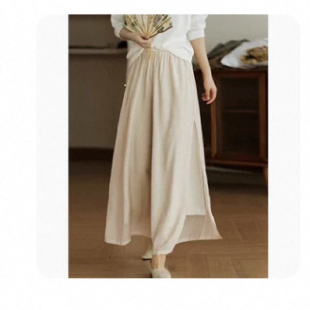 Elegant Cream Wide Flowy Pants